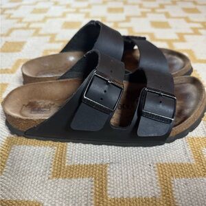 Birkenstock Black Two-Strap Arizona Adjustable Sandals with Cork Sole